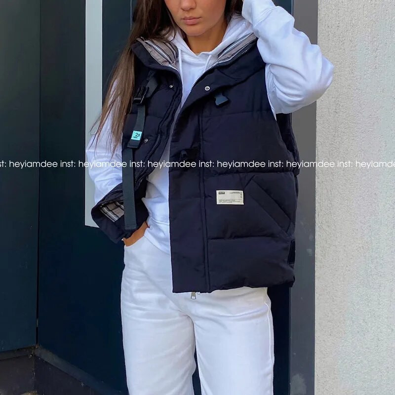 Vest Naiste talvised ülerõivad Uus lahtine paksendatud soe leib riided Stand krae varrukateta vest jakk puuvillane jakk