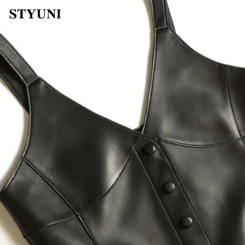 Fake PU Δερμάτινο V-λαιμόκοψη μονόστηθος Αμάνικο γιλέκο Γυναικείο γιλέκο κοντό παλτό σακάκι Κορεατικά μόδα μπουφάν για γυναίκες 2023
