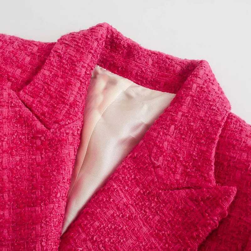 Žensko odijelo od tvida s dvostrukim kopčanjem i elegantnom teksturom, jakna s džepovima dugih rukava Ženska moderna ulična majica