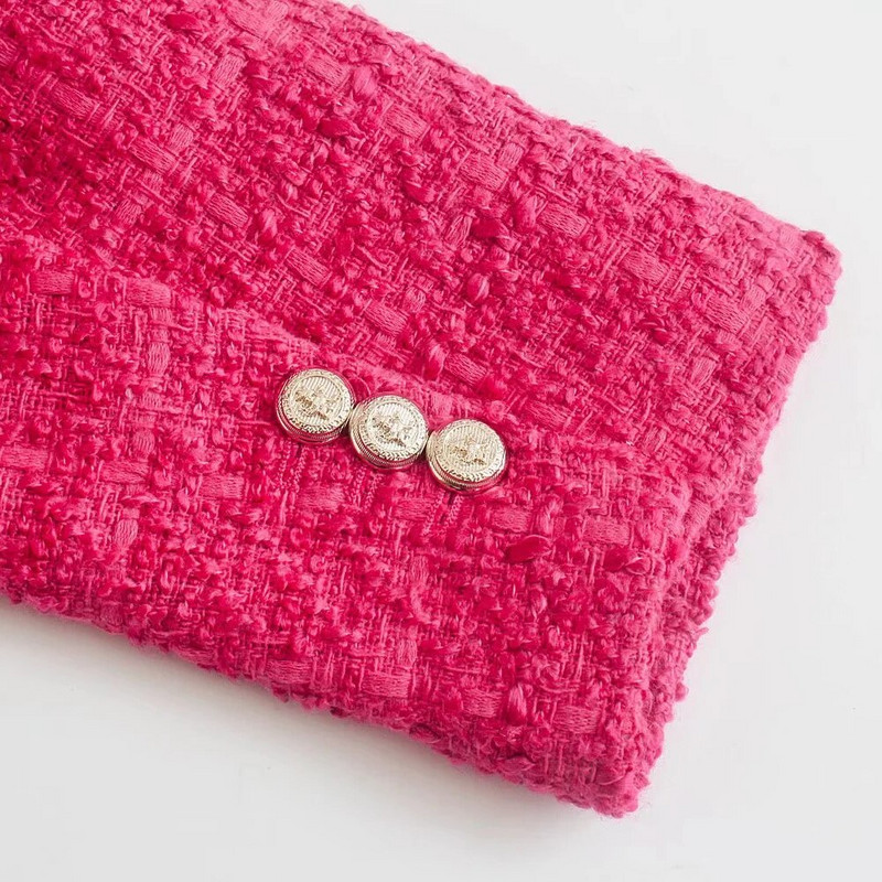 Žensko odijelo od tvida s dvostrukim kopčanjem i elegantnom teksturom, jakna s džepovima dugih rukava Ženska moderna ulična majica