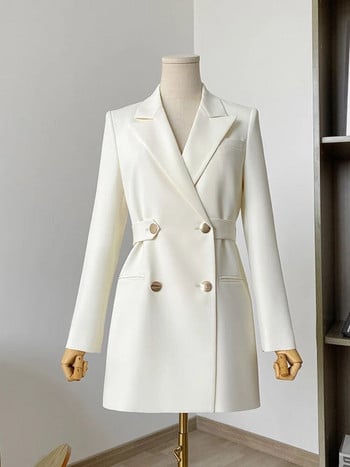 Fashion Woman Blazer 2023 Waist Slim φόρεμα με διπλό στήθος Ανοιξιάτικο σακάκι Νέο καθαρό χρώμα Κομψό ίσιο λευκό σακάκι