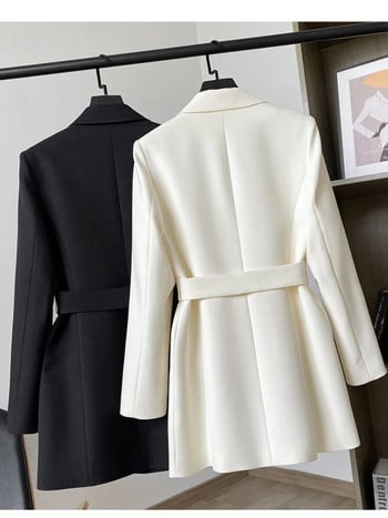 Fashion Woman Blazer 2023 Waist Slim φόρεμα με διπλό στήθος Ανοιξιάτικο σακάκι Νέο καθαρό χρώμα Κομψό ίσιο λευκό σακάκι