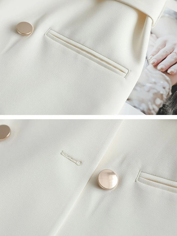 Moodne naiste bleiser 2023 vöökoht, õhuke kaherealine kleit jakk Kevadine uus puhast värvi elegantne sirge valge bleiser