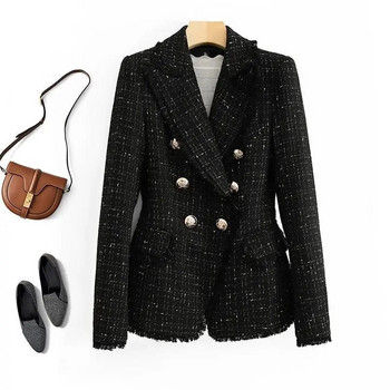 Μικρό άρωμα παλτό Γυναικεία σακάκια 2023 Νέο Ανοιξιάτικο φθινόπωρο με διπλό στήθος χρυσή γραμμή κοστούμι Γυναικείο πανωφόρι Tweed Blazer