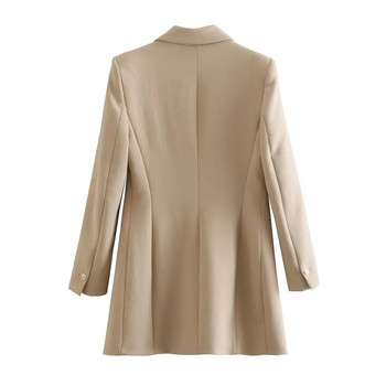 2023 нов дамски висококачествен моден дълъг сако със златни копчета в евроамерикански стил