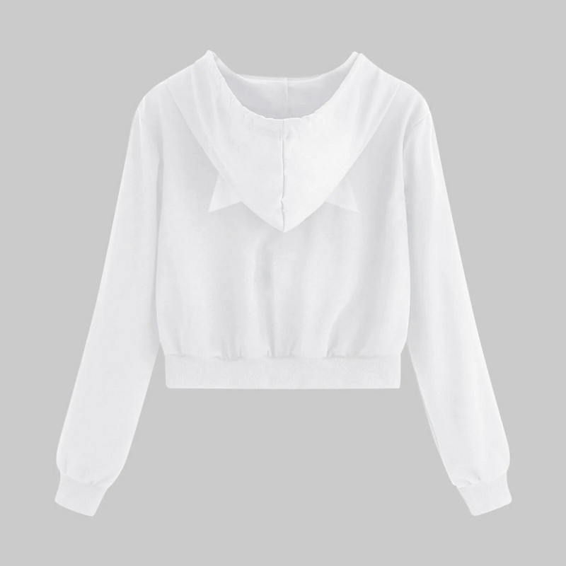 Harajuku Zip Up Cropped Hoodies Φούτερ για έφηβα κορίτσια Kawaii μπουφάν για αυτιά γάτας Τσέπη κορδόνι με κουκούλα Sudaderas