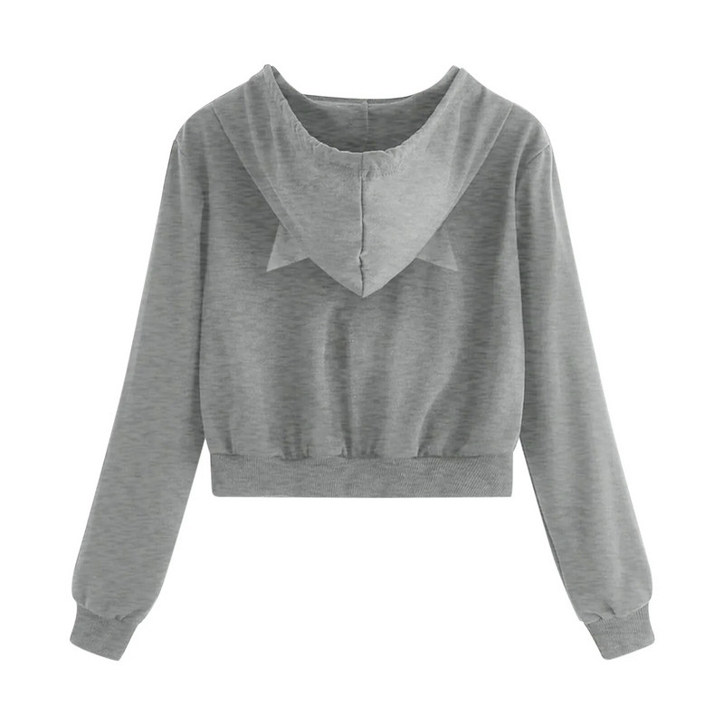 Harajuku Zip Up Cropped Hoodies Φούτερ για έφηβα κορίτσια Kawaii μπουφάν για αυτιά γάτας Τσέπη κορδόνι με κουκούλα Sudaderas
