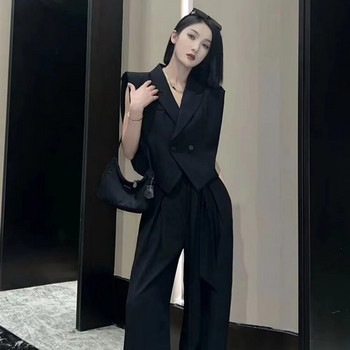 Γυναικεία γιλέκα φαρδύ μαύρο ιδιοσυγκρασία Office Lady BF Chic Designed Cool Streetwear Κορεατικά vintage καλοκαιρινά πανωφόρια με οδοντωτή μοντέρνα