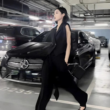 Γυναικεία γιλέκα φαρδύ μαύρο ιδιοσυγκρασία Office Lady BF Chic Designed Cool Streetwear Κορεατικά vintage καλοκαιρινά πανωφόρια με οδοντωτή μοντέρνα