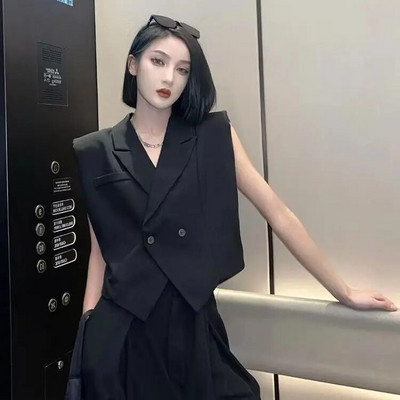 Vestid Naiste kottis, must temper, kontoriproua BF šikk disainiga lahedad tänavariided korea stiilis vintage suvemantlid sälguga trendikas