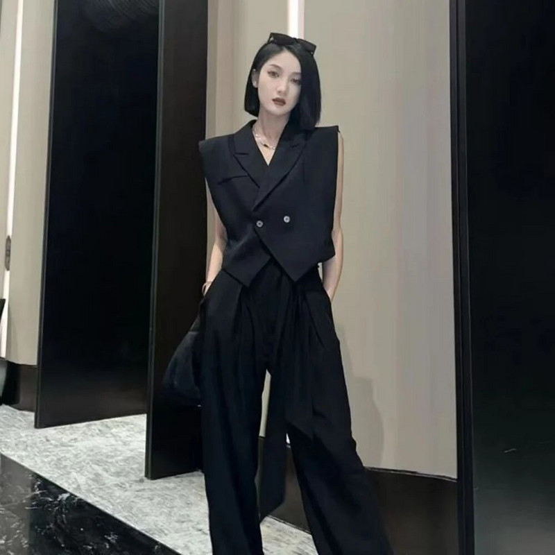 Vestid Naiste kottis, must temper, kontoriproua BF šikk disainiga lahedad tänavariided korea stiilis vintage suvemantlid sälguga trendikas