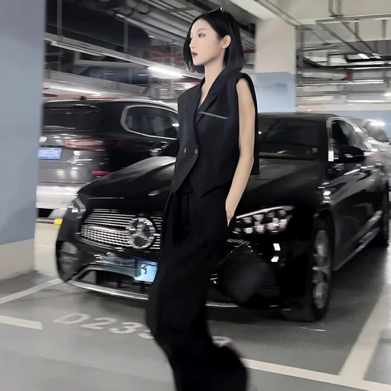 Vestid Naiste kottis, must temper, kontoriproua BF šikk disainiga lahedad tänavariided korea stiilis vintage suvemantlid sälguga trendikas