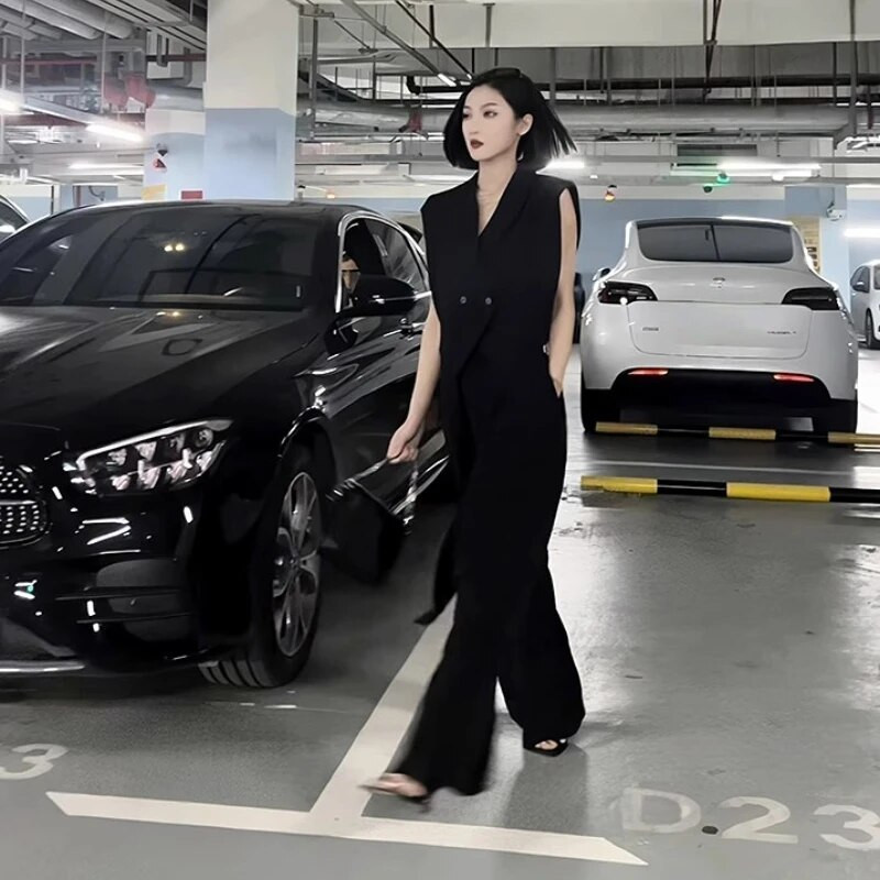 Vestid Naiste kottis, must temper, kontoriproua BF šikk disainiga lahedad tänavariided korea stiilis vintage suvemantlid sälguga trendikas