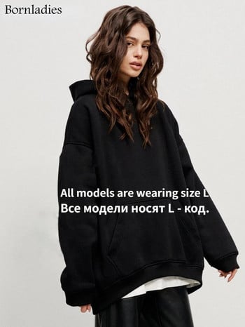 Bornladies Oversized Φούτερ και φούτερ για γυναίκες Φθινόπωρο Χειμώνας Χοντρό ζεστό φλις φούτερ για κορίτσια Streetwear Φαρδιά πουλόβερ