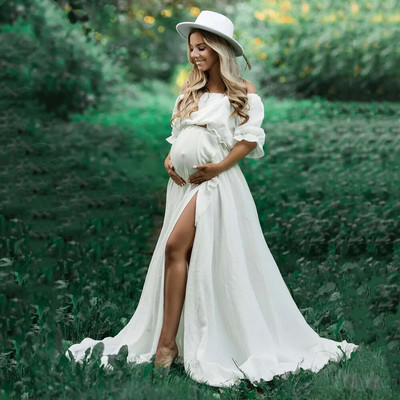 Φόρεμα Boho Cotton Photoshoot εγκυμοσύνης 2 σε 1 Φόρεμα Bohemian Pregnant Woman Photography