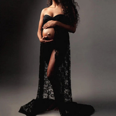 Fotografijos rekvizitai Seksualios nėriniuotos maxi suknelės Suknelė nėščiosioms Suknelė nėščiosioms be rankovių Vasarinė fotosesijos suknelė be petnešėlių