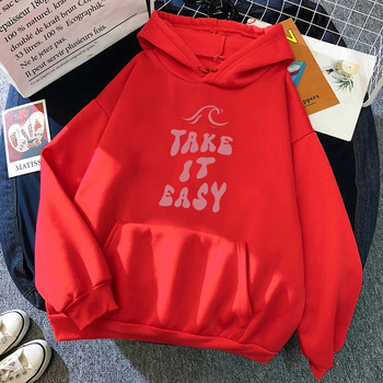 Take It Easy Δημιουργική σχεδίαση με κουκούλα για γυναίκες με φούτερ οδικής τσέπης Hip hop στυλ Fleece Hoodie Άνετα ρούχα παντός αντιστοιχίας