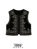 TRAF naiste mood litritega tikandid samet lahtine vest. Vintage O kaelusega varrukateta naiste ülerõivad šikk vestiga topsid