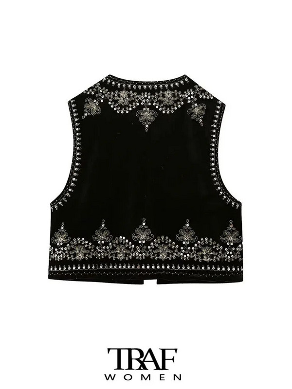 TRAF naiste mood litritega tikandid samet lahtine vest. Vintage O kaelusega varrukateta naiste ülerõivad šikk vestiga topsid