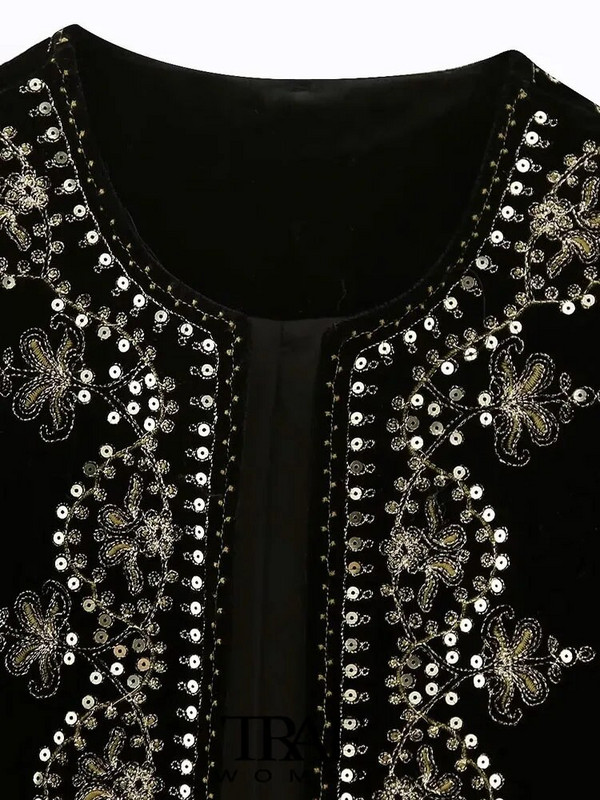 TRAF naiste mood litritega tikandid samet lahtine vest. Vintage O kaelusega varrukateta naiste ülerõivad šikk vestiga topsid