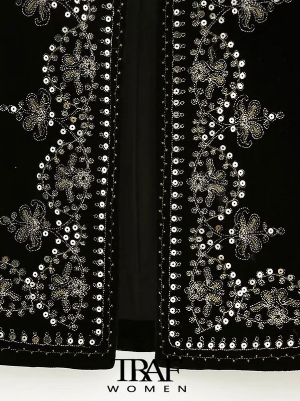 TRAF naiste mood litritega tikandid samet lahtine vest. Vintage O kaelusega varrukateta naiste ülerõivad šikk vestiga topsid