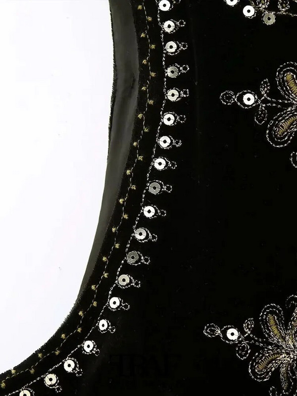 TRAF naiste mood litritega tikandid samet lahtine vest. Vintage O kaelusega varrukateta naiste ülerõivad šikk vestiga topsid