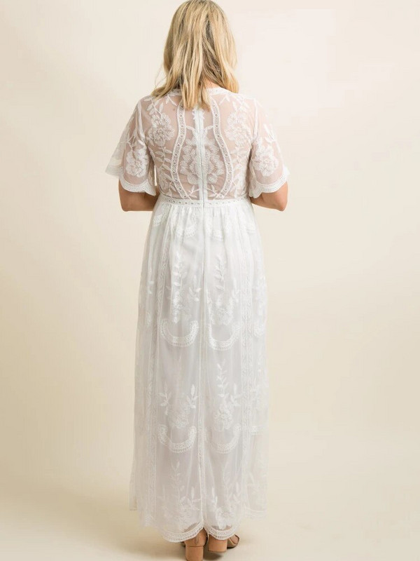 Raseduse kleidid fotosessiooniks suveks V kaelusega valge pitsiline lühikeste varrukatega raseduskleit Rasedate naiste fotograafia maxi kleit