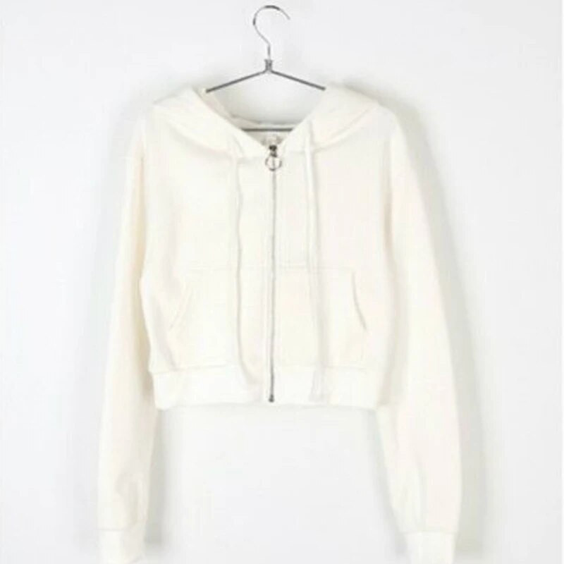 Γυναικείες κουκούλες με κουκούλα μονόχρωμο κοντό φερμουάρ Λεπτό Harajuku Chic Μοντέρνο απλό λεπτό μακρυμάνικο Ulzzang Νέα Streetwear