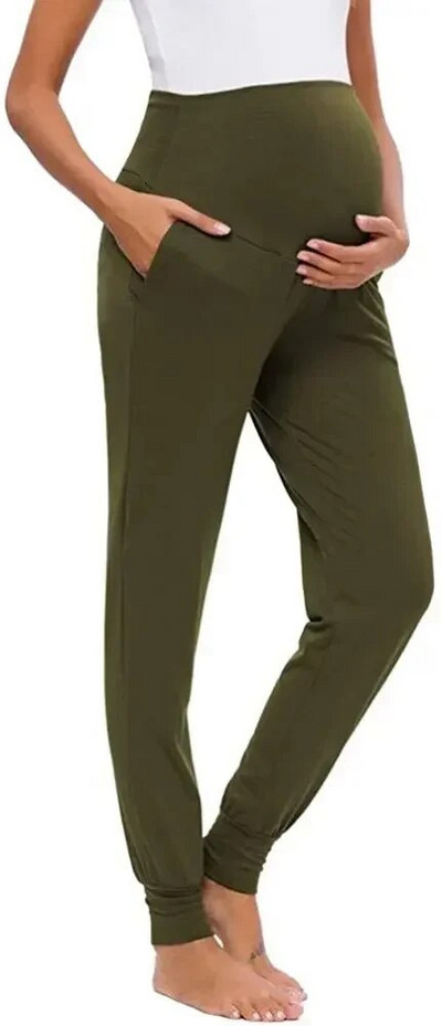 Γυναικείο παντελόνι εγκυμοσύνης πάνω από την κοιλιά Τεντωμένο ψηλόμεσο φούτερ εγκυμοσύνης Άνετα casual τζόγκερ εγκύου με τσέπες