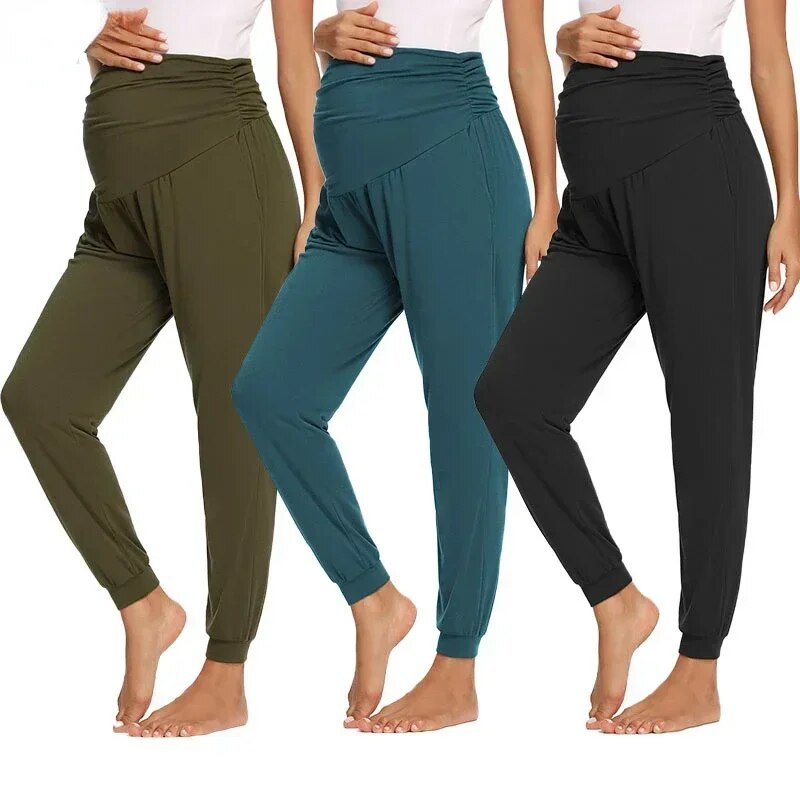 Γυναικείο παντελόνι εγκυμοσύνης πάνω από την κοιλιά Τεντωμένο ψηλόμεσο φούτερ εγκυμοσύνης Άνετα casual τζόγκερ εγκύου με τσέπες