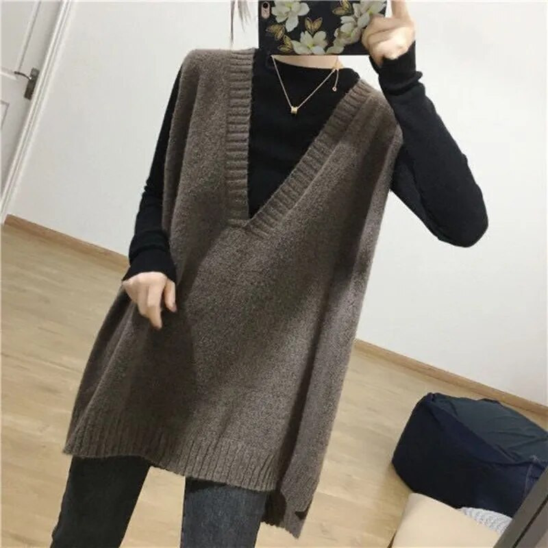 2022 m. rudens žiemos moterų laisvalaikio laisvas megztas megztinis be rankovių, moteriškas megztinis, moteriškas megztinis, liemenė, moteriškas megztinis, liemenė