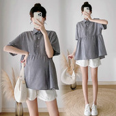 Rasedate suvesärgid Lühikeste varrukatega Allakäiva kraega Rasedatele Naistele Ruudulised pluusid Suures suuruses kõrge vöökohaga rasedusriided lahtised