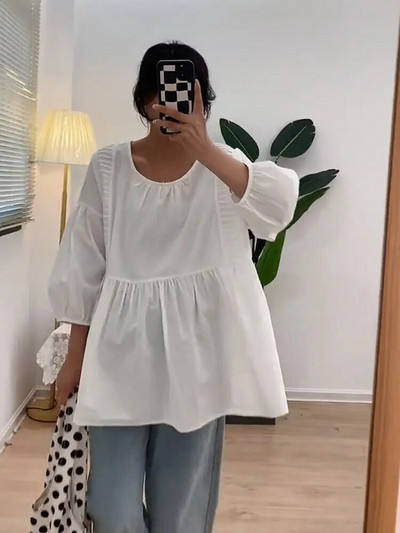 2023. aasta suvised rasedate naiste särgid, ühevärvilised moodsad O-kaelusega kolm neljandikku varrukatega plusssuuruses rasedatele mõeldud pluusid lahtised vabaaja topid