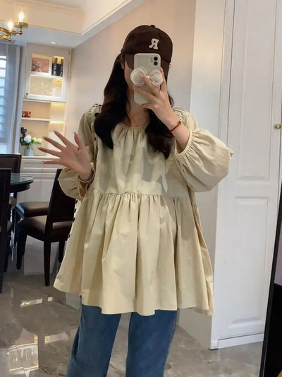 2023. aasta suvised rasedate naiste särgid, ühevärvilised moodsad O-kaelusega kolm neljandikku varrukatega plusssuuruses rasedatele mõeldud pluusid lahtised vabaaja topid