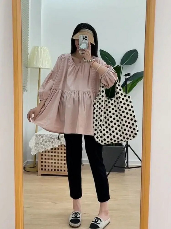 2023. aasta suvised rasedate naiste särgid, ühevärvilised moodsad O-kaelusega kolm neljandikku varrukatega plusssuuruses rasedatele mõeldud pluusid lahtised vabaaja topid