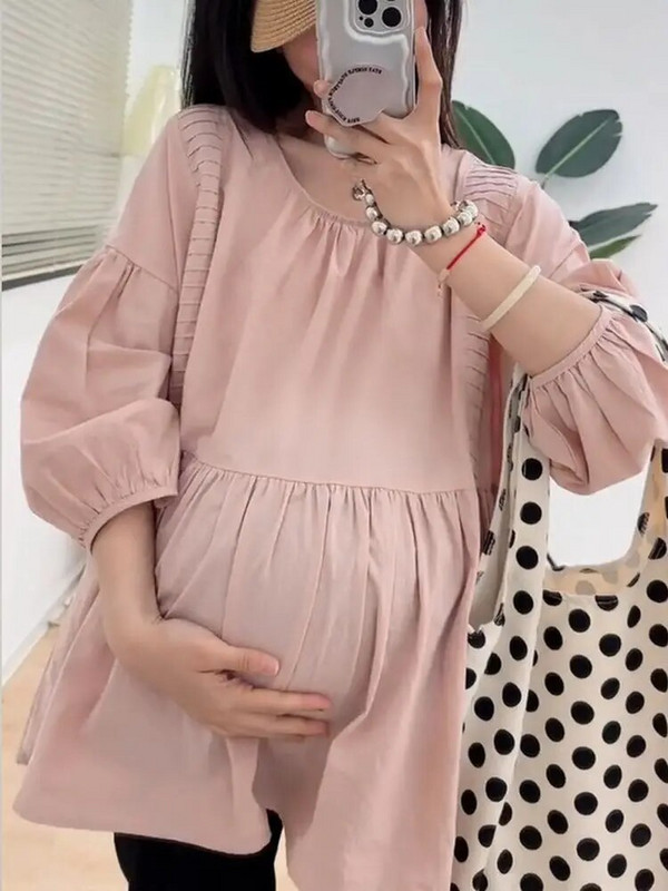 2023. aasta suvised rasedate naiste särgid, ühevärvilised moodsad O-kaelusega kolm neljandikku varrukatega plusssuuruses rasedatele mõeldud pluusid lahtised vabaaja topid