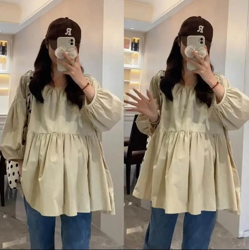 2023. aasta suvised rasedate naiste särgid, ühevärvilised moodsad O-kaelusega kolm neljandikku varrukatega plusssuuruses rasedatele mõeldud pluusid lahtised vabaaja topid