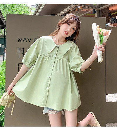 Ljetna široka odjeća za trudnice, jednobojne ovratnike s ovratnikom, trudničke majice s jednorednim kopčanjem, veće veličine, trudničke bluze