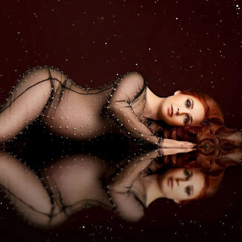 Rasedate fotograafia rekvisiidid, läbipaistev tüll-pärliga raseduskleit Seksikad riided rasedatele