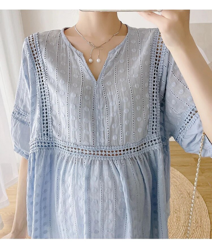 Καλοκαιρινή κοντομάνικη μπλούζα για έγκυες γυναίκες με κούφια δαντέλα συνονθύλευμα με λαιμόκοψη V με ψηλή μέση πουκάμισα εγκυμοσύνης Loose tops εγκυμοσύνης