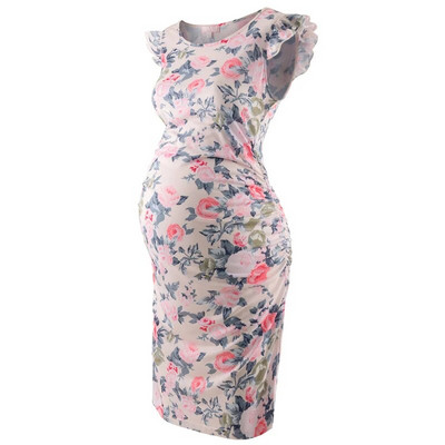 Rasedate kleidid Suvised venivad lendavad varrukad, küljes kõverdatud külg Baby Shower Bodycon Raseduskleit Rasedatele