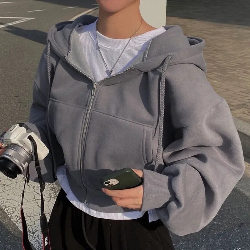 We.Fine Jesen 2023. Ženske majice s kapuljačom Retro jednobojne majice s patentnim zatvaračem Harajuku korejska verzija Jakne s kapuljačom dugih rukava Kaput