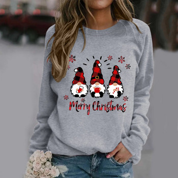 Γυναικείες χριστουγεννιάτικες κουκούλες Χειμερινό πουκάμισο με στρογγυλή λαιμόκοψη Άσχημο ελαφρύ Κλασικό εμπριμέ μακρυμάνικο φούτερ Μασίφ Χριστουγεννιάτικο τοπ πουλόβερ
