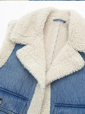 Fashion Fleece Πέτο Τζιν Γιλέκο Γυναικείο Χειμερινό αμάνικο συνονθύλευμα τσέπες Γιλέκο Γυναικείο Κομψό Lambswool Ζεστά τοπ