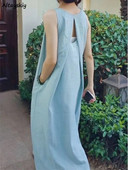 Varrukateta kleit naistele Prantsuse stiilis avar, õrn suvine hingav puhas puhkuseks õõnsaks kujundatud kottis raseda 2023. aasta mood