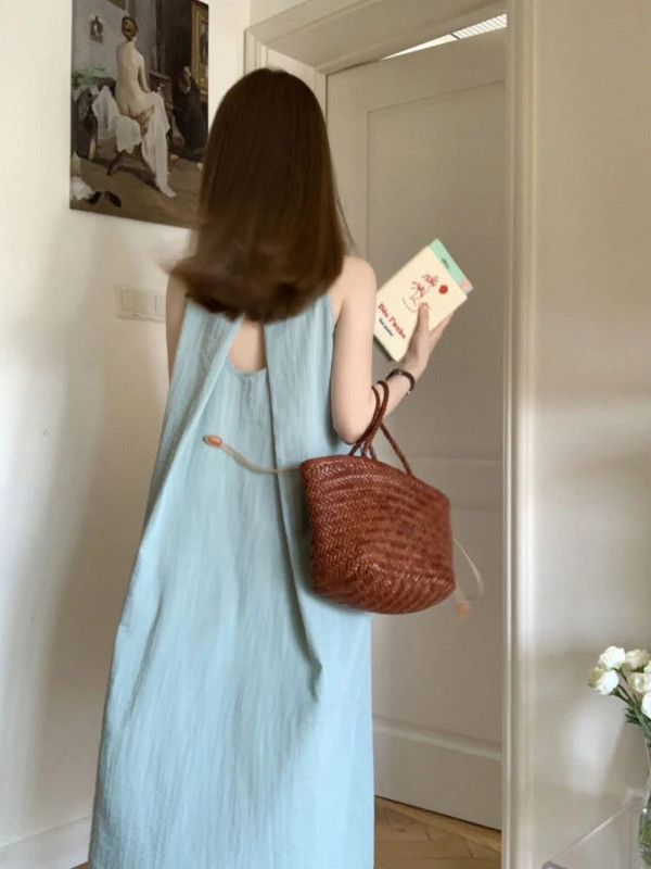 Varrukateta kleit naistele Prantsuse stiilis avar, õrn suvine hingav puhas puhkuseks õõnsaks kujundatud kottis raseda 2023. aasta mood