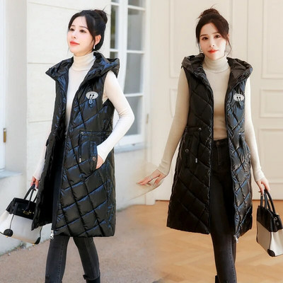 Helepruun vest naiste varrukateta veekindel tasuta pestav kapuutsiga puuvillane vest 2022 sügistalv uus mood pikk õhuke välirõivad