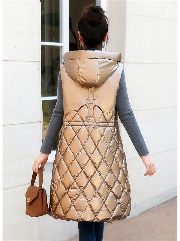 Helepruun vest naiste varrukateta veekindel tasuta pestav kapuutsiga puuvillane vest 2022 sügistalv uus mood pikk õhuke välirõivad