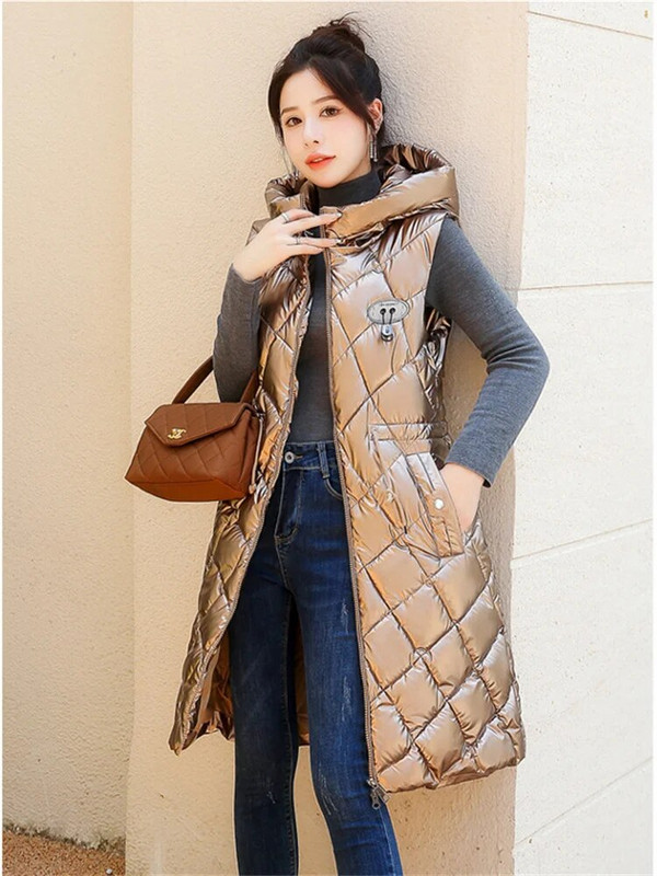 Helepruun vest naiste varrukateta veekindel tasuta pestav kapuutsiga puuvillane vest 2022 sügistalv uus mood pikk õhuke välirõivad