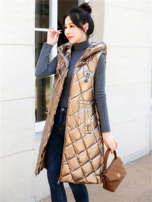 Helepruun vest naiste varrukateta veekindel tasuta pestav kapuutsiga puuvillane vest 2022 sügistalv uus mood pikk õhuke välirõivad